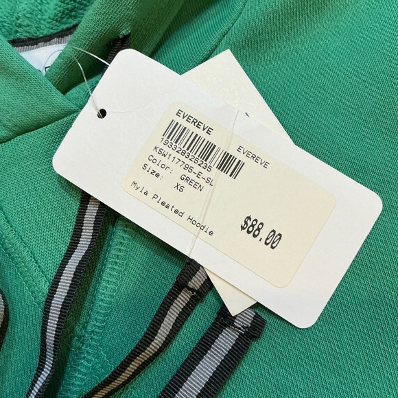 Evereve Myla Pleated Hoodie Green Women’s Size XS NWT - Picture 9 of 9